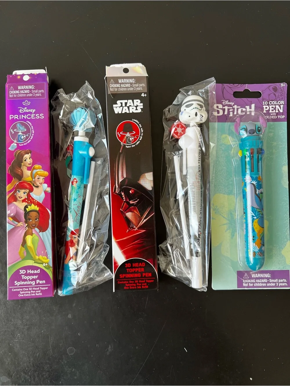 Disney & Star Wars Novelty Pen 3-Piece Bundle - 3D Spinner & Stitch 10-Color